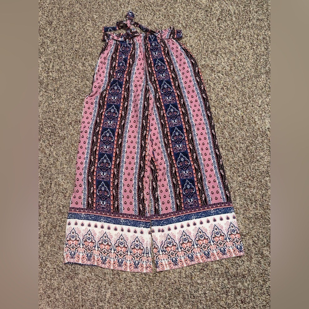 NWT Rue21 size small Pink and Blue Patterned Wide-Leg Pants lounge pants casual
